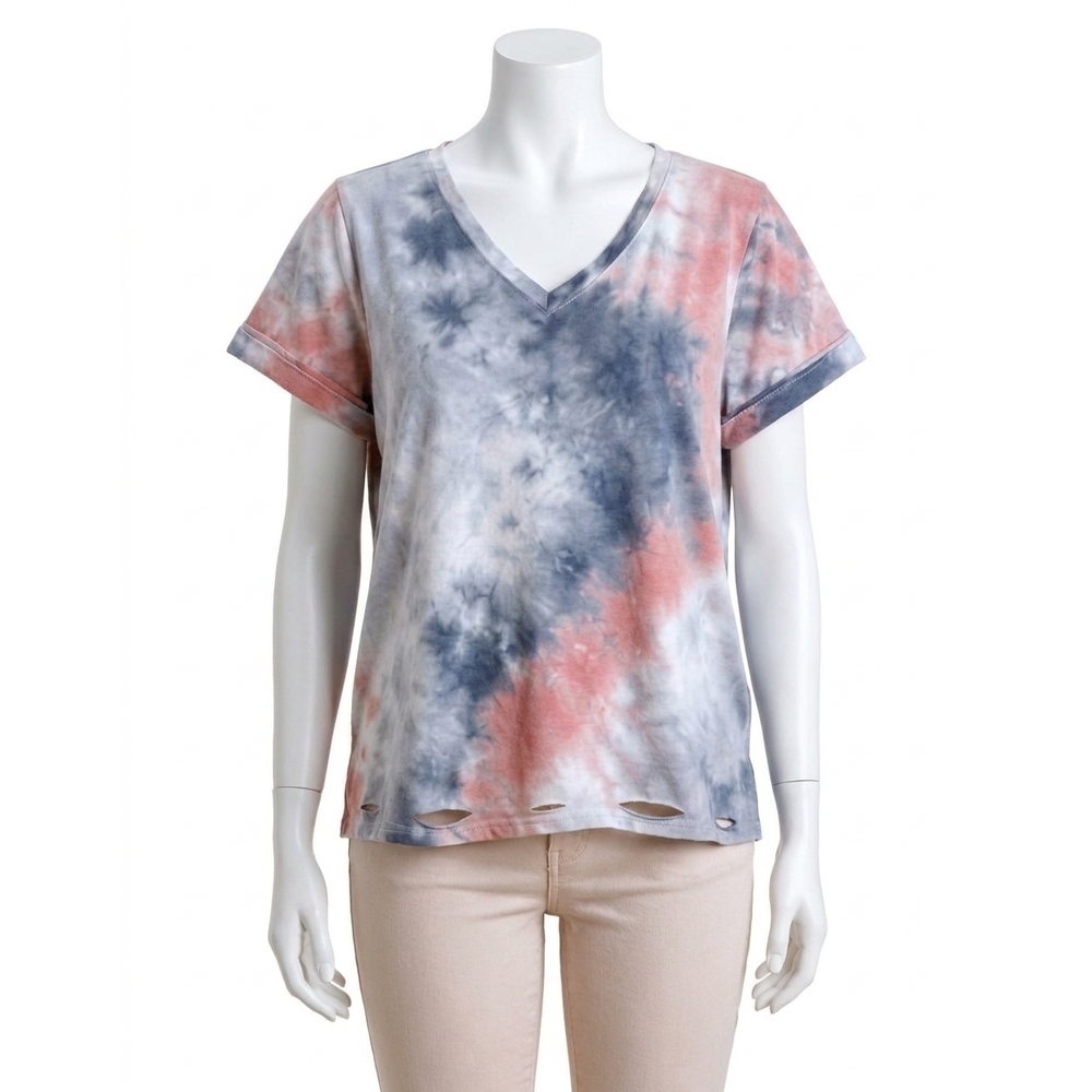 NEW UMGEE distressed tie dye top in grey/rose